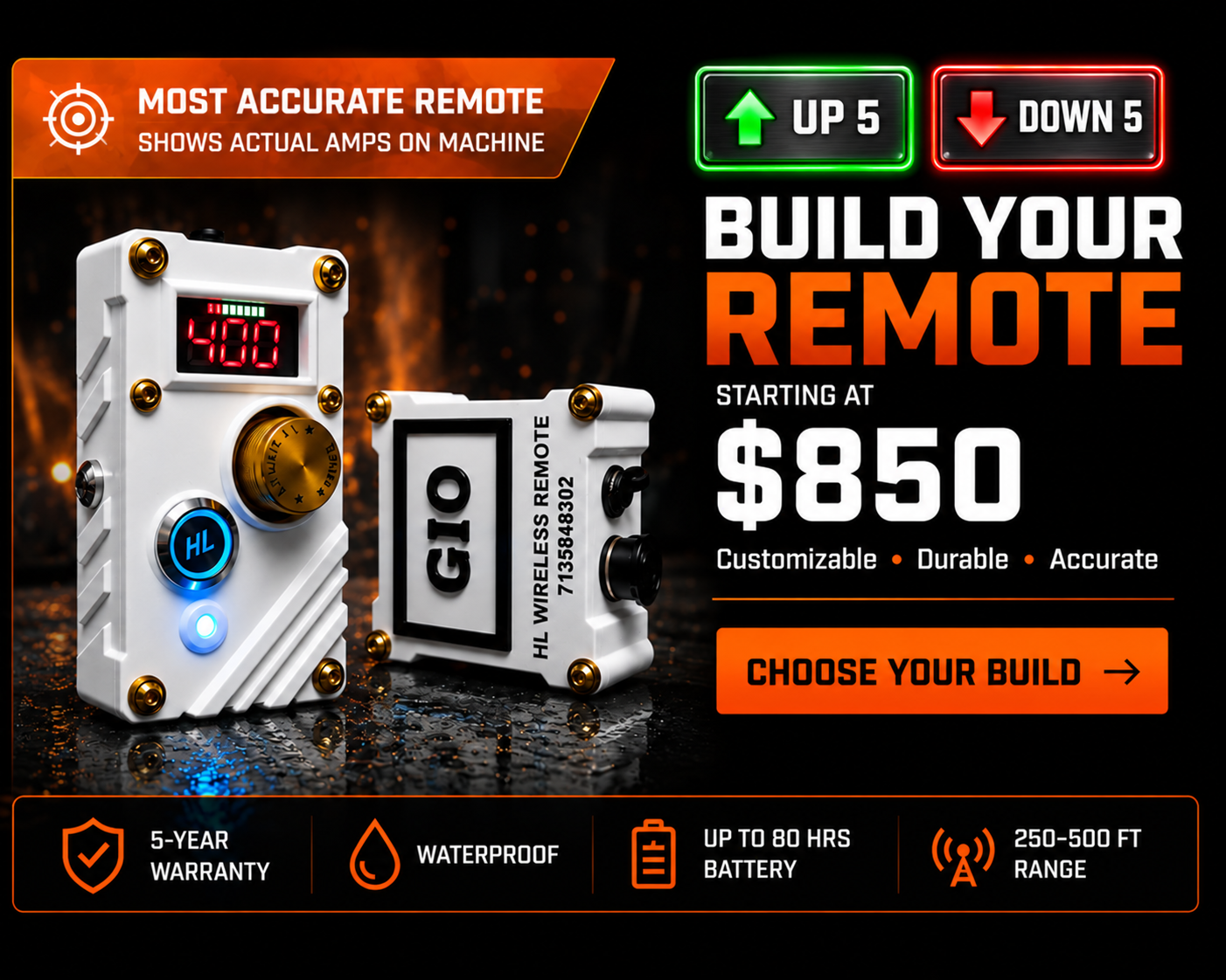 HL Wireless Build Your Remote — $850 customizable welding remote with actual amps display