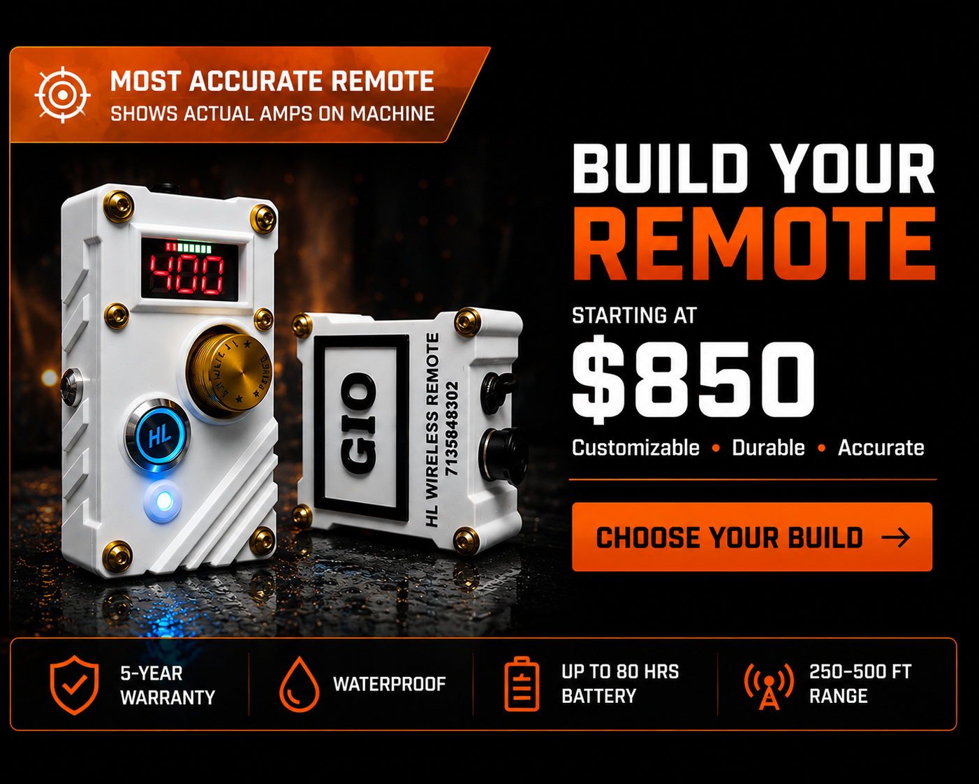 HL Wireless Build Your Remote — $850 customizable welding remote with actual amps display